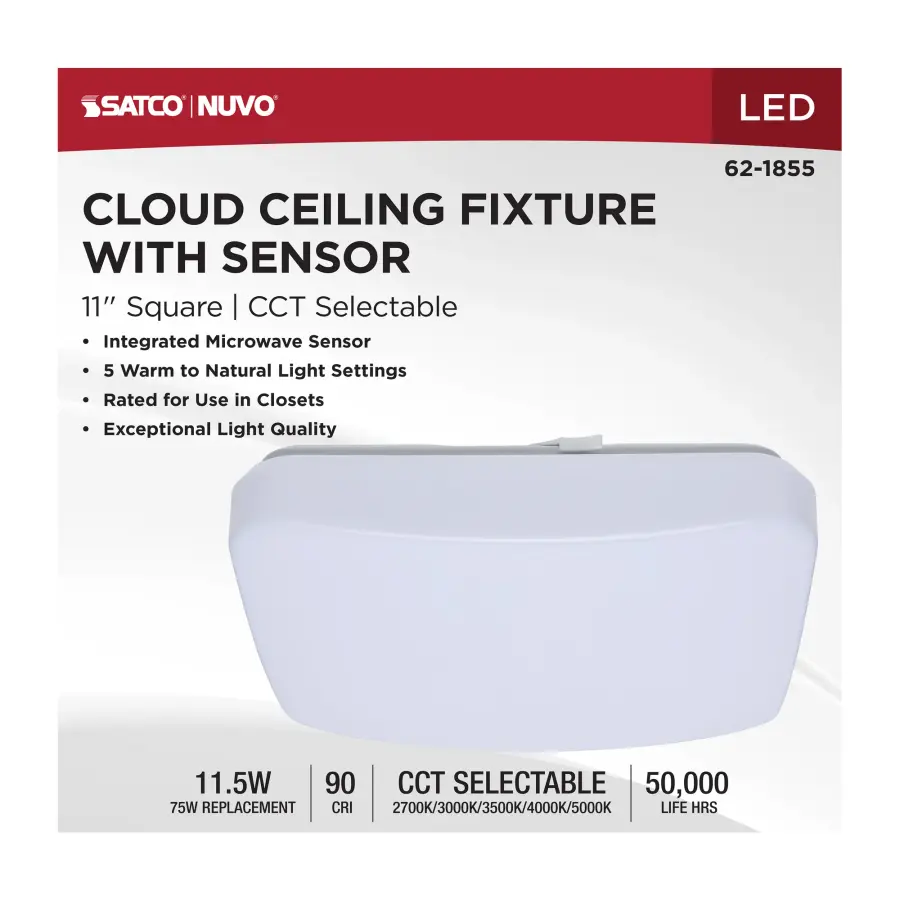 11" LED Cloud Flush Mount with Motion Sensor - White - Image 12
