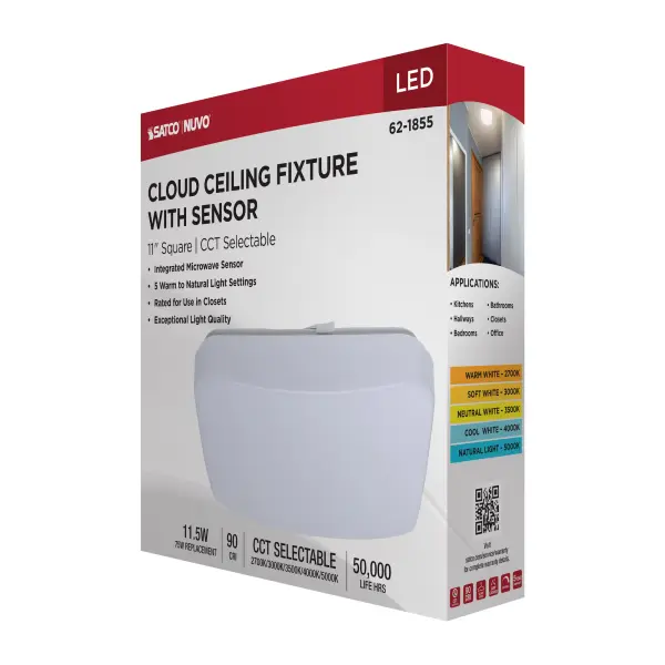 11" LED Cloud Flush Mount with Motion Sensor - White - Image 16