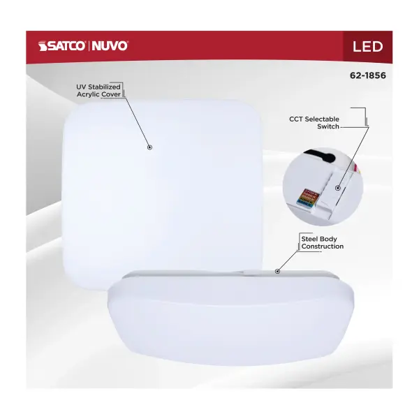 14" LED Cloud Square Flush Mount - White - Image 11