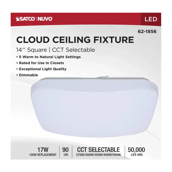 14" LED Cloud Square Flush Mount - White - Image 10