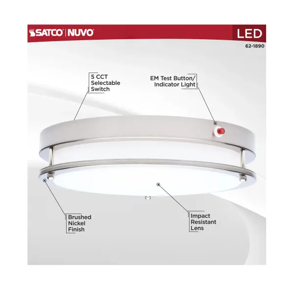 Glamour 13" LED Flush Mount with Emergency Battery - Brushed Nickel - Image 11