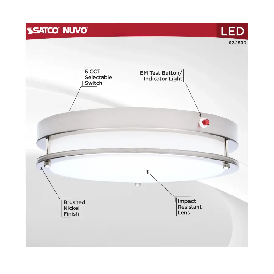 Glamour 13" LED Flush Mount with Emergency Battery - Brushed Nickel - Image 11