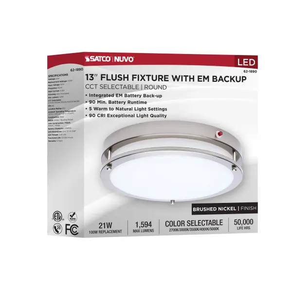 Glamour 13" LED Flush Mount with Emergency Battery - Brushed Nickel - Image 15