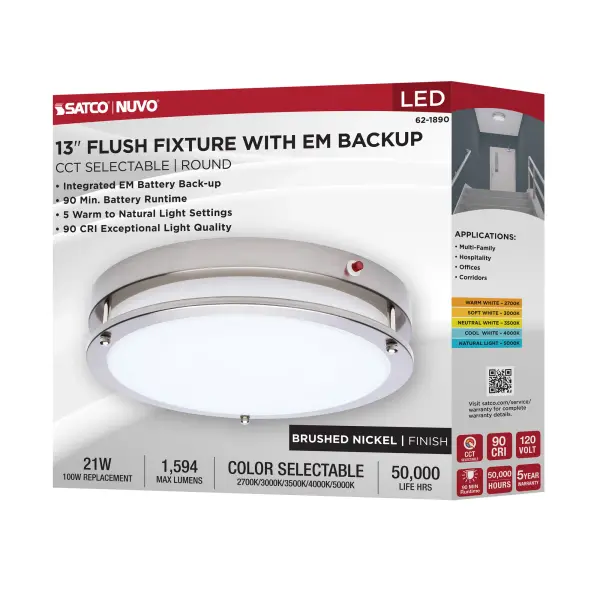Glamour 13" LED Flush Mount with Emergency Battery - Brushed Nickel - Image 16