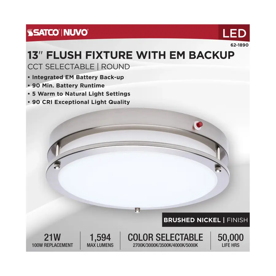 Glamour 13" LED Flush Mount with Emergency Battery - Brushed Nickel - Image 10