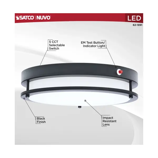 Glamour 13" LED Flush Mount with Emergency Battery - Black - Image 11