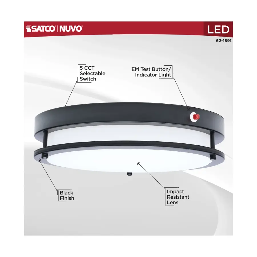 Glamour 13" LED Flush Mount with Emergency Battery - Black - Image 11