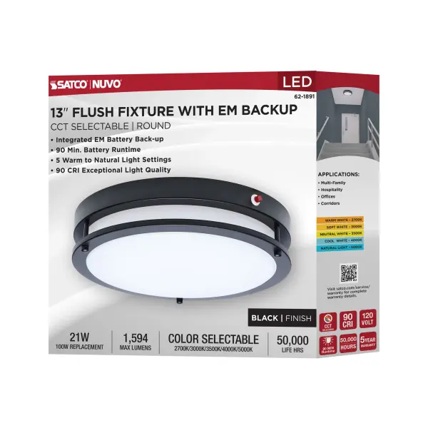 Glamour 13" LED Flush Mount with Emergency Battery - Black - Image 16