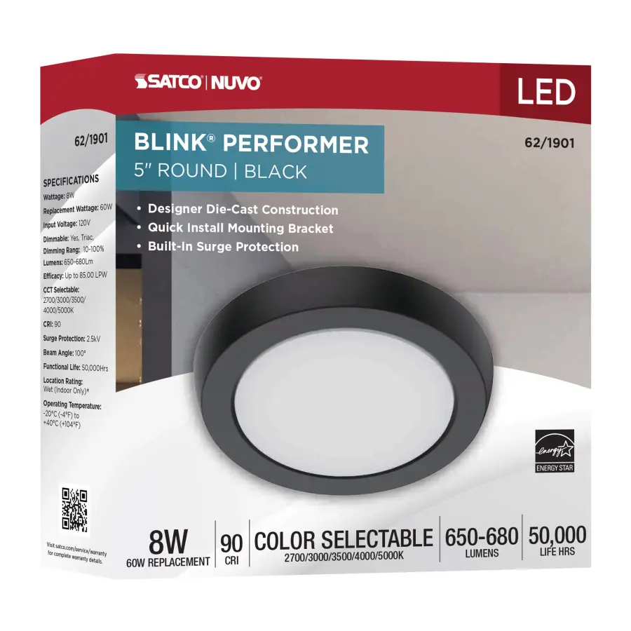 Blink Performer 5" Round LED Flush Mount in Black - Image 9