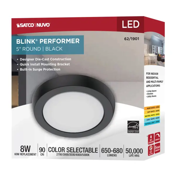 Blink Performer 5" Round LED Flush Mount in Black - Image 10