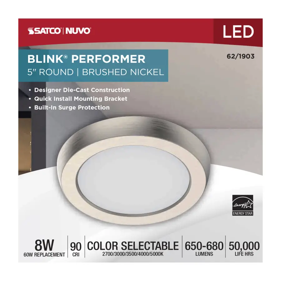 Blink Performer 5" Round LED Flush Mount in Brushed Nickel - Image 5