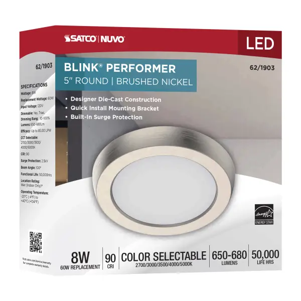 Blink Performer 5" Round LED Flush Mount in Brushed Nickel - Image 9