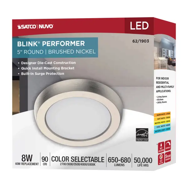 Blink Performer 5" Round LED Flush Mount in Brushed Nickel - Image 10