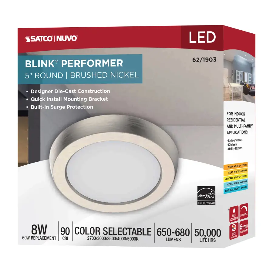 Blink Performer 5" Round LED Flush Mount in Brushed Nickel - Image 10