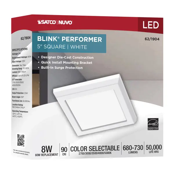 Blink Performer 5" Square LED Flush Mount - White - Image 9