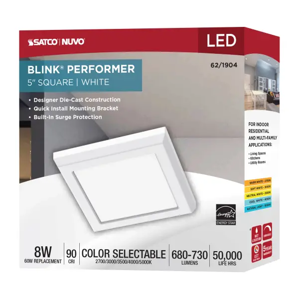 Blink Performer 5" Square LED Flush Mount - White - Image 10