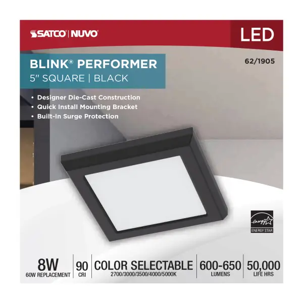 Blink Performer 5" Square LED Flush Mount in Black - Image 5