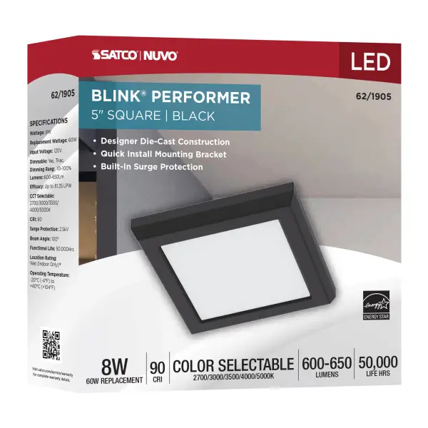 Blink Performer 5" Square LED Flush Mount in Black - Image 9