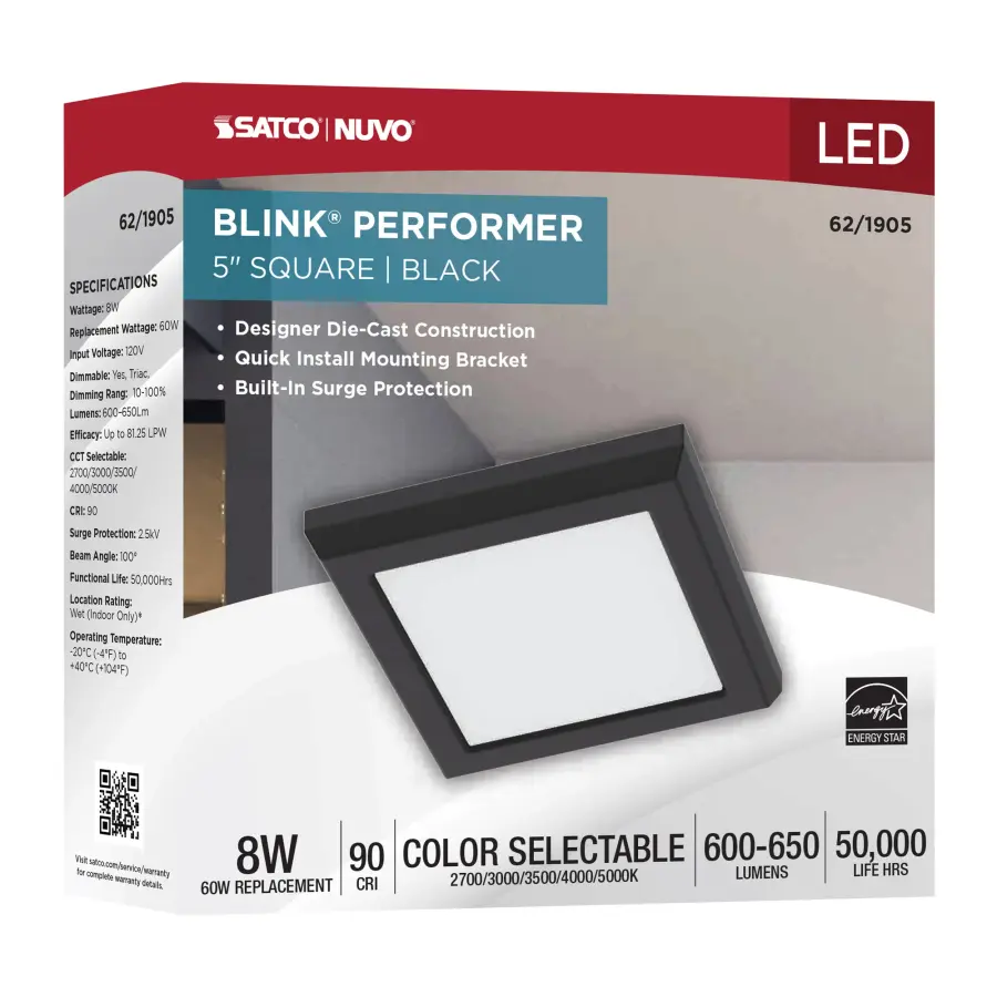 Blink Performer 5" Square LED Flush Mount in Black - Image 9