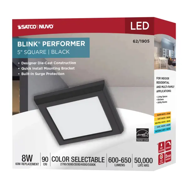 Blink Performer 5" Square LED Flush Mount in Black - Image 10