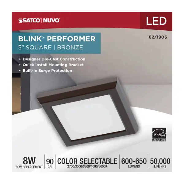 Blink Performer 5" Square LED Flush Mount in Bronze - Image 5