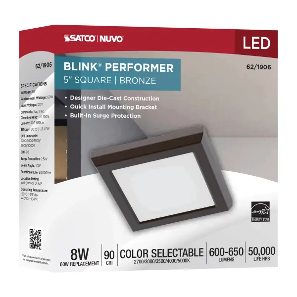 Blink Performer 5" Square LED Flush Mount in Bronze - Image 9