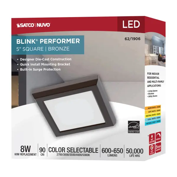 Blink Performer 5" Square LED Flush Mount in Bronze - Image 10