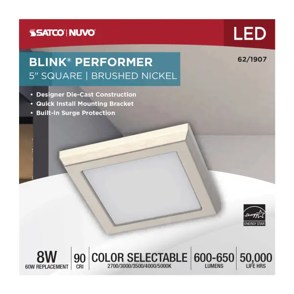 Blink Performer 5" Square LED Flush Mount in Brushed Nickel - Image 5