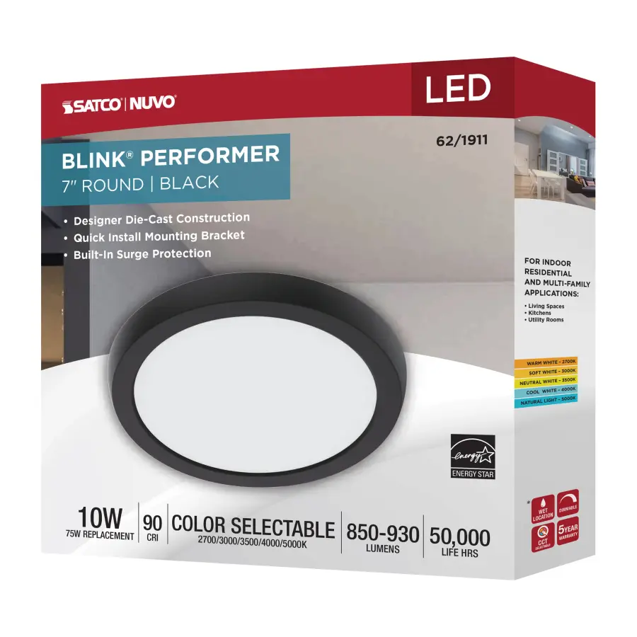 Blink Performer 7" Round LED Flush Mount in Black - Image 10
