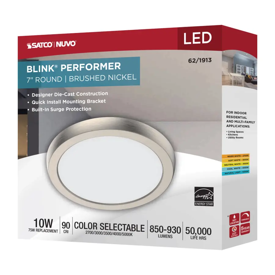 Blink Performer 7" Round LED Flush Mount in Brushed Nickel - Image 10