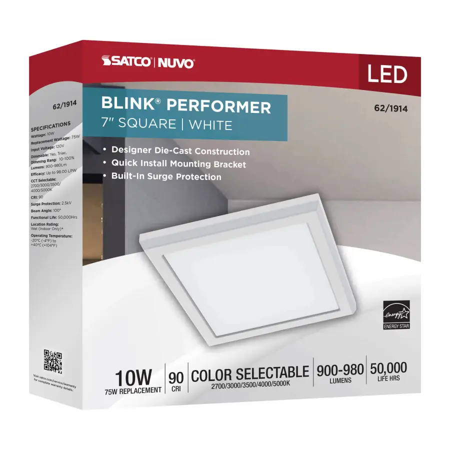 Blink Performer 7" Square LED Flush Mount - White - Image 9