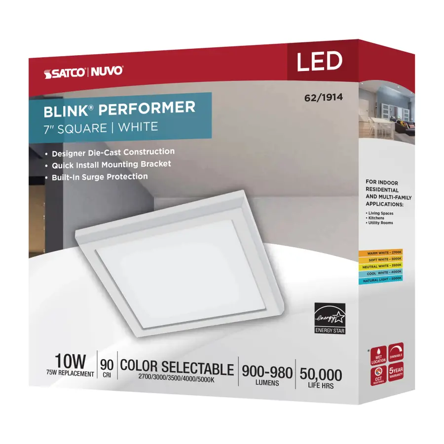 Blink Performer 7" Square LED Flush Mount - White - Image 10