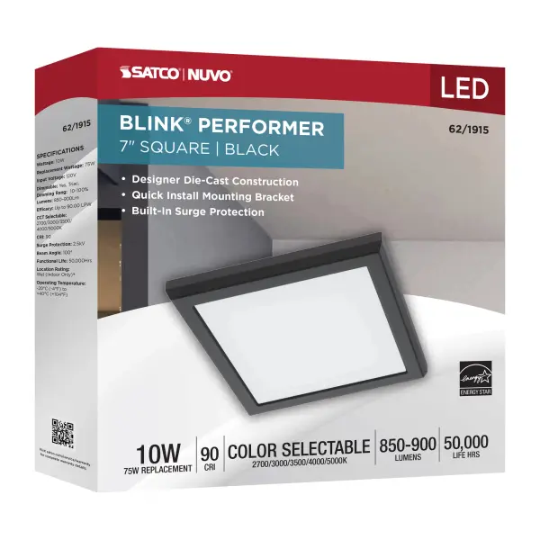 Blink Performer 7" Square LED Flush Mount in Black - Image 9