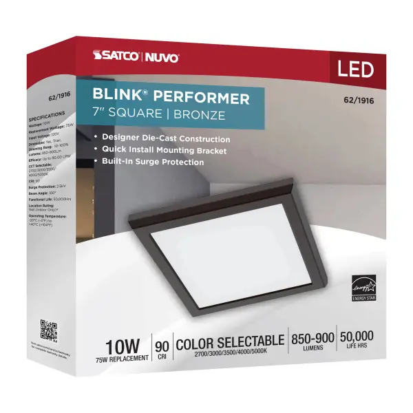 Blink Performer 7" Square LED Flush Mount in Bronze - Image 9