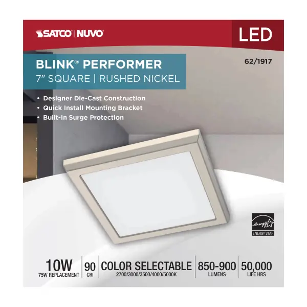 Blink Performer 7" Square LED Flush Mount in Brushed Nickel - Image 5