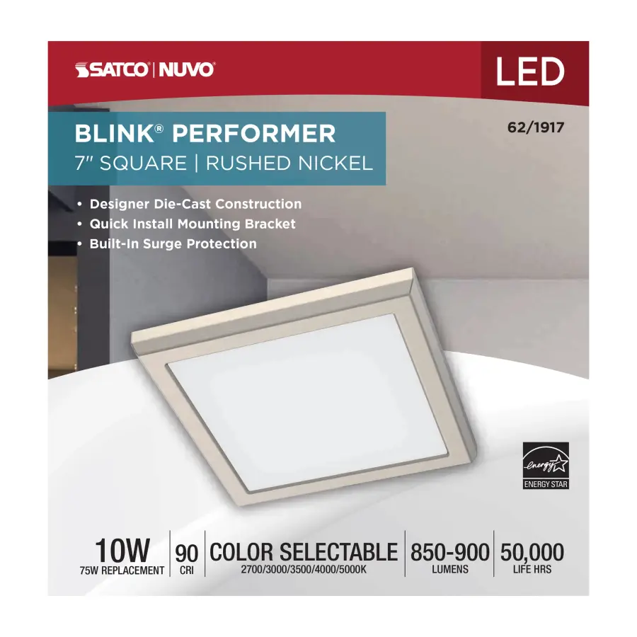 Blink Performer 7" Square LED Flush Mount in Brushed Nickel - Image 5