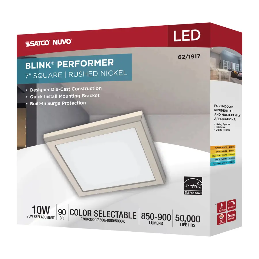 Blink Performer 7" Square LED Flush Mount in Brushed Nickel - Image 10