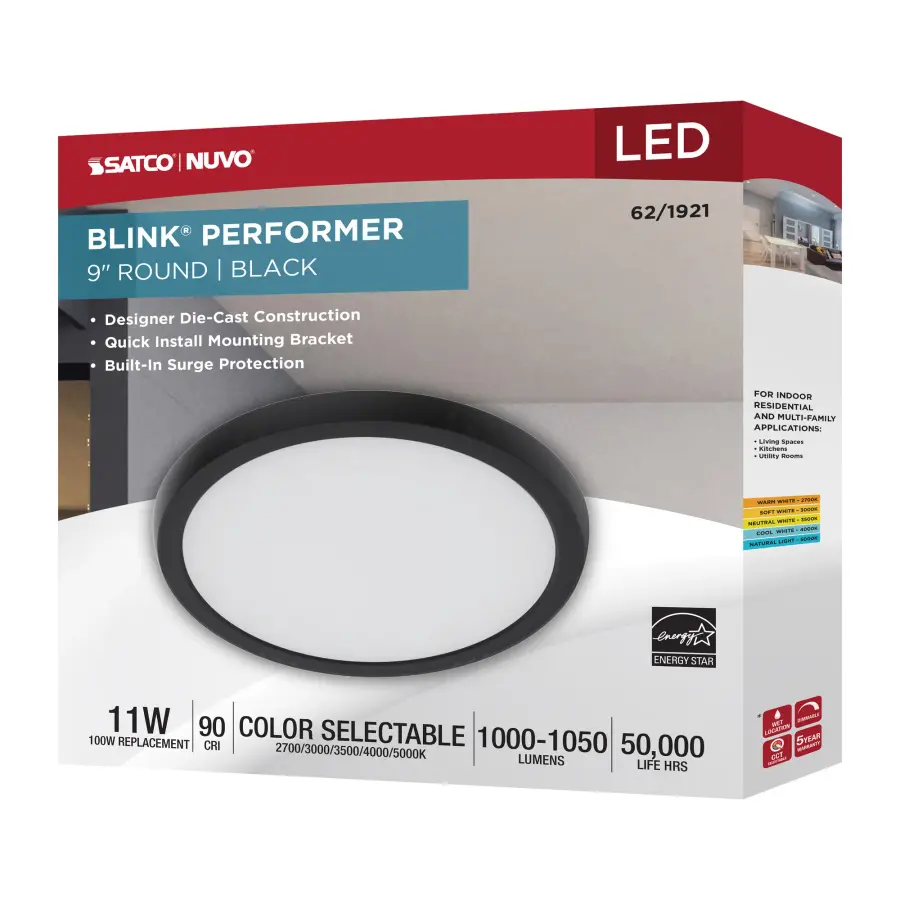 Blink Performer 9" Round LED Flush Mount in Black - Image 10