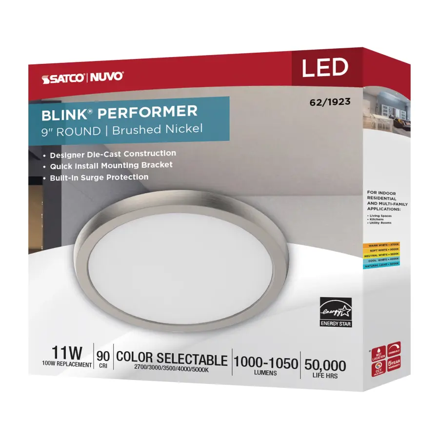 Blink Performer 9" Round LED Flush Mount in Brushed Nickel - Image 10