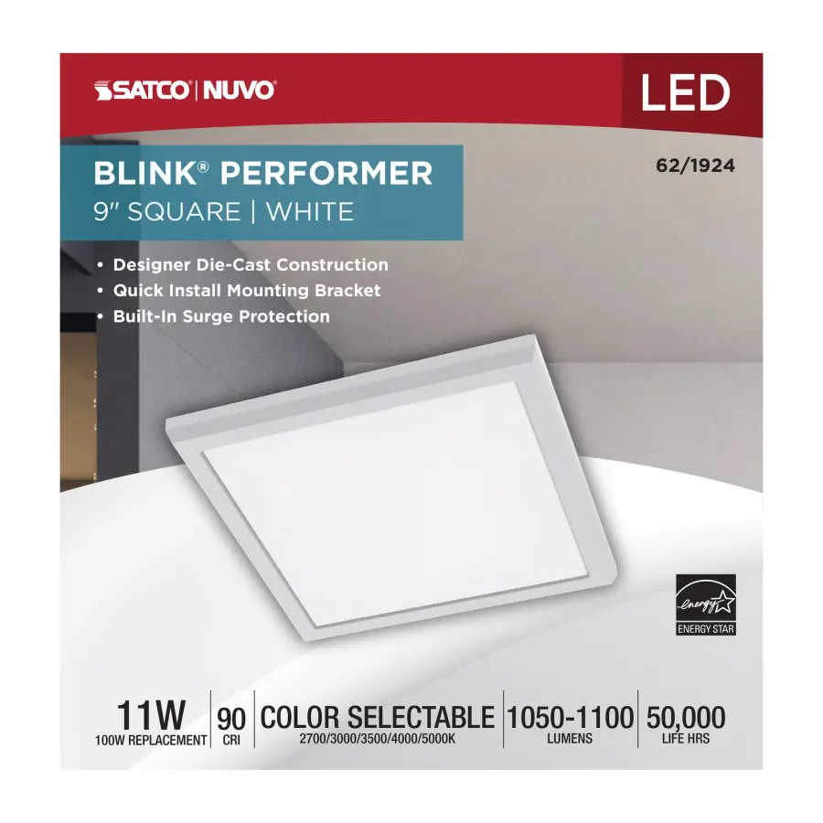 Blink Performer 9" Square LED Flush Mount in White - Image 5