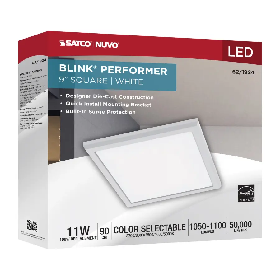 Blink Performer 9" Square LED Flush Mount in White - Image 9