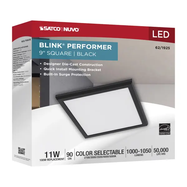Blink Performer 9" Square LED Flush Mount in Black - Image 9