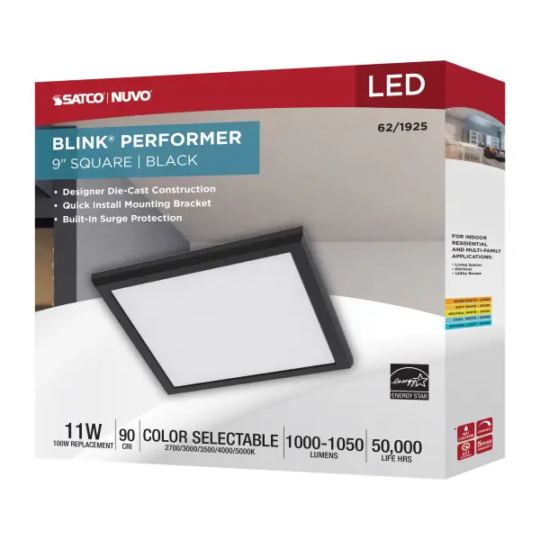 Blink Performer 9" Square LED Flush Mount in Black - Image 10