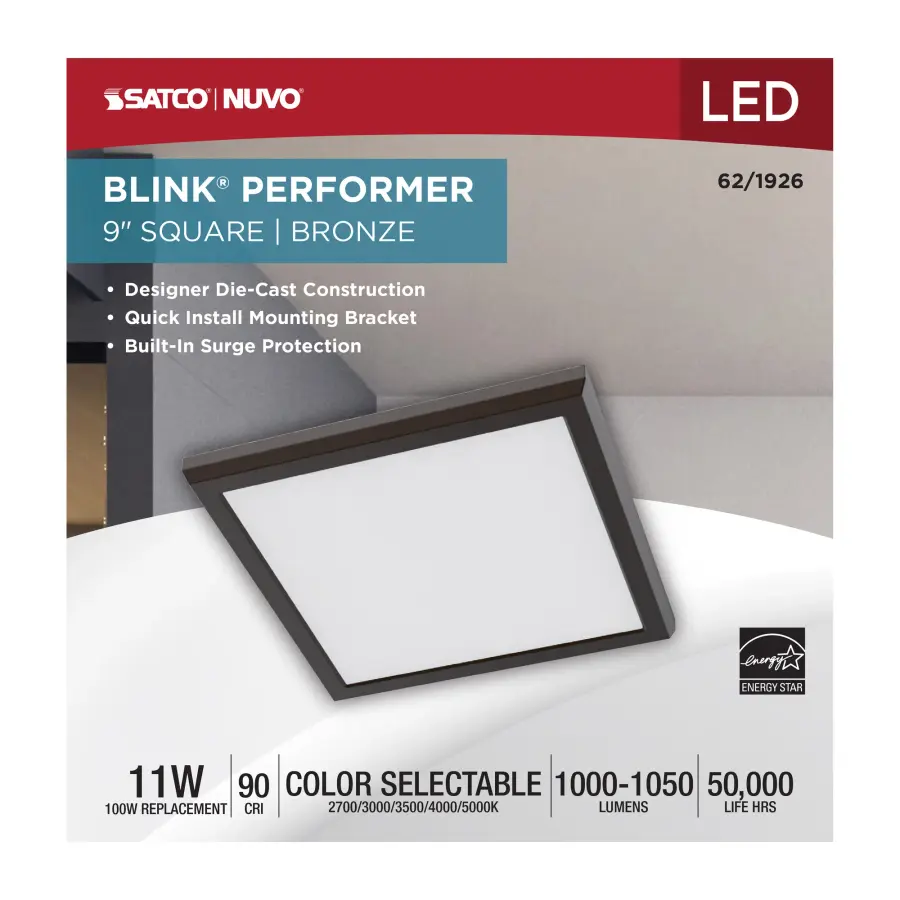 Blink Performer 9" Square LED Flush Mount in Bronze - Image 5
