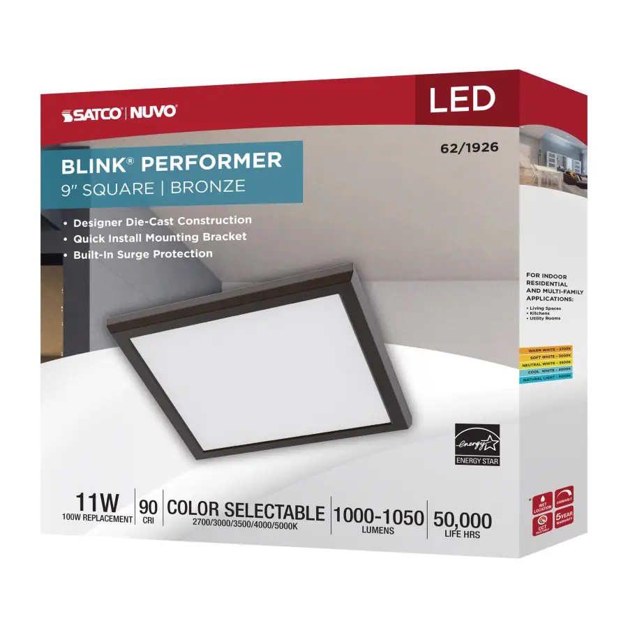 Blink Performer 9" Square LED Flush Mount in Bronze - Image 10