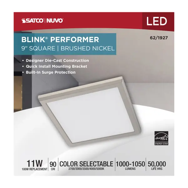 Blink Performer 9" Square LED Flush Mount in Brushed Nickel - Image 5