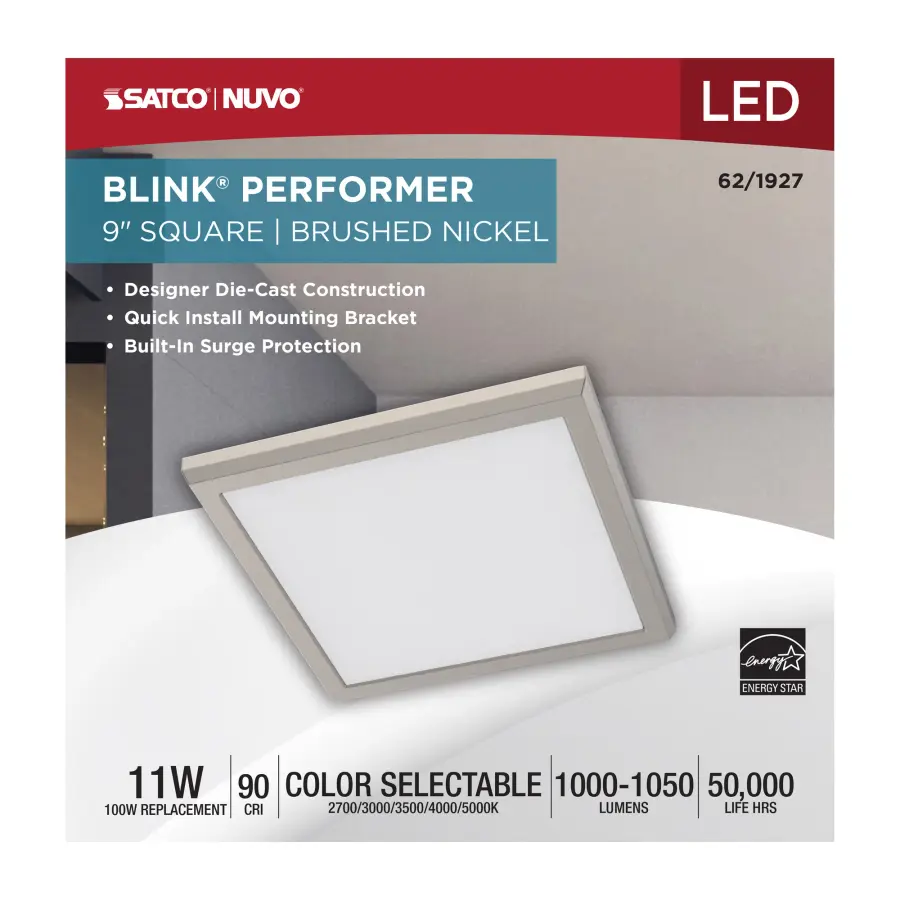 Blink Performer 9" Square LED Flush Mount in Brushed Nickel - Image 5