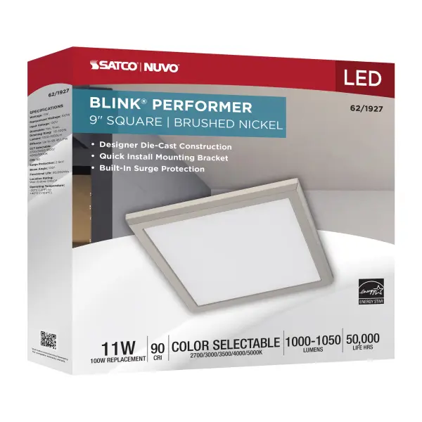 Blink Performer 9" Square LED Flush Mount in Brushed Nickel - Image 9