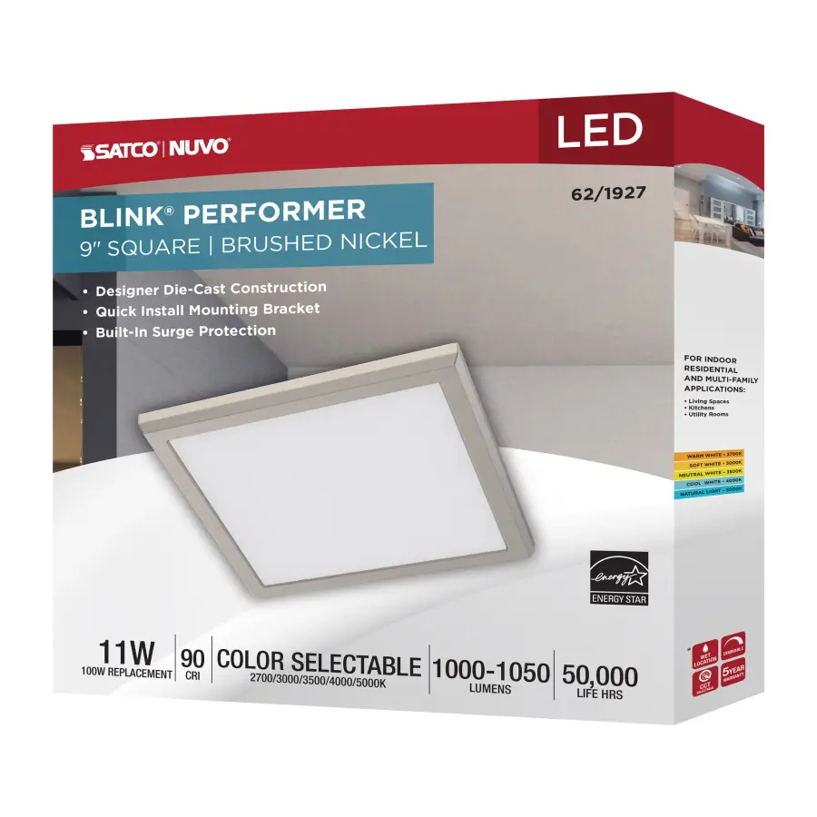 Blink Performer 9" Square LED Flush Mount in Brushed Nickel - Image 10