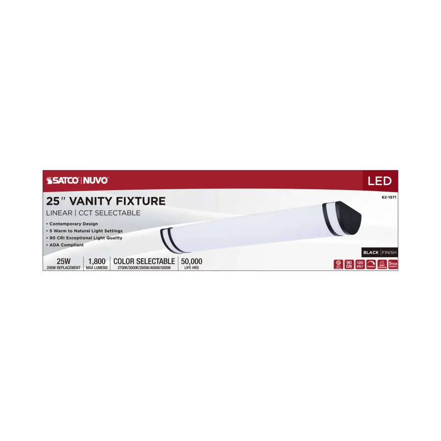 Glamour LED 25" Vanity Light - Black Finish - Image 7